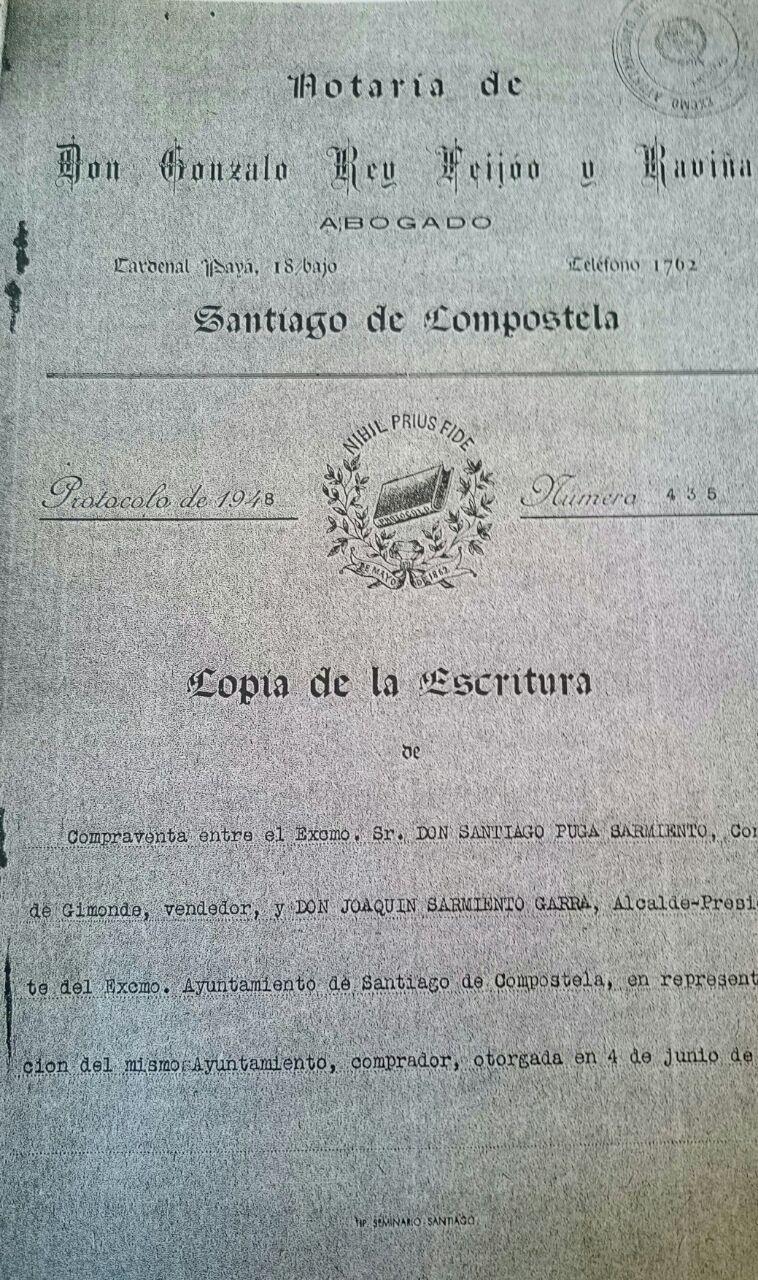 Documento notarial de compravenda das figuras do Mestre Mateo